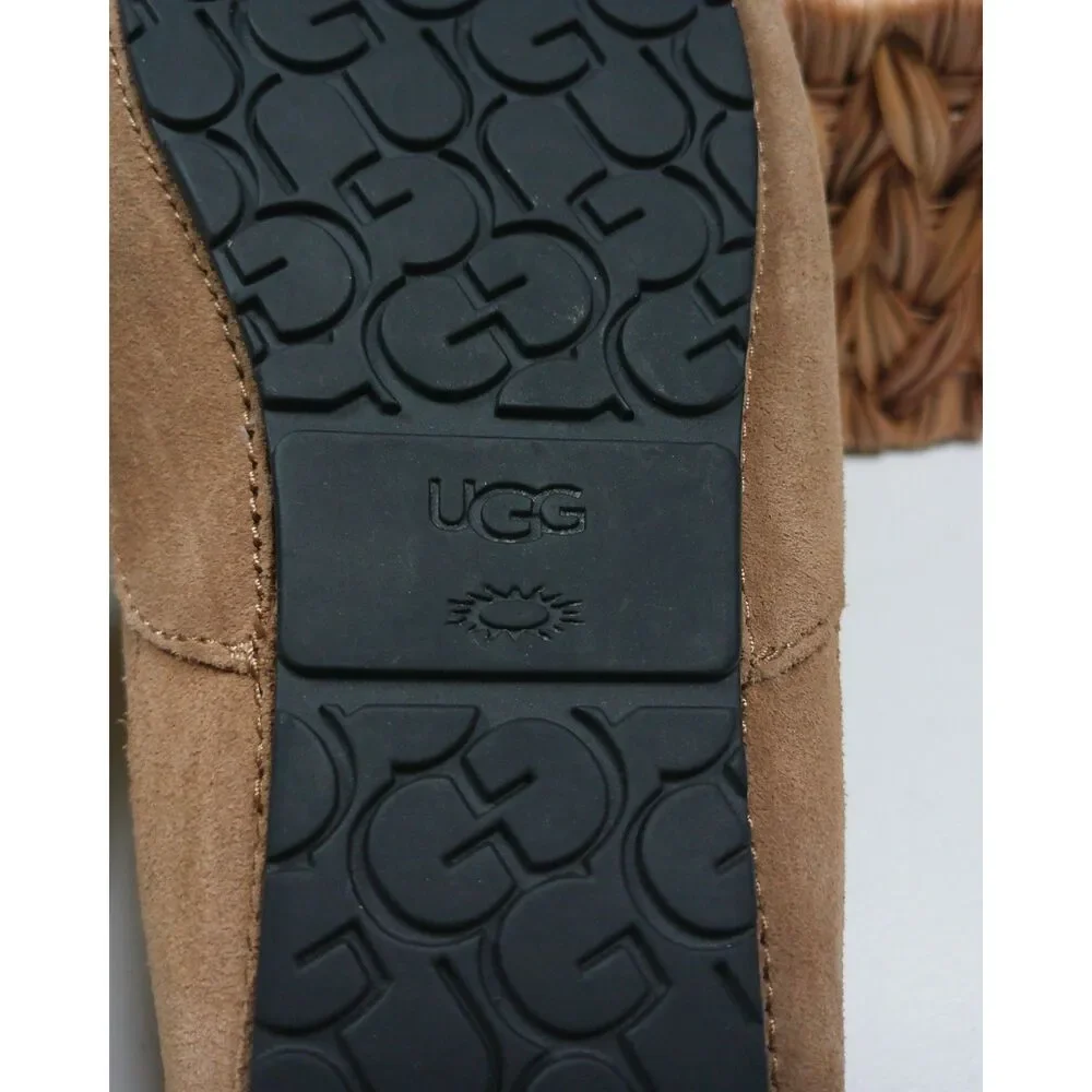 New UGG Ascot Kids Size 3 Chestnut Suede Shearling Lined Loafer Slippers Shoes